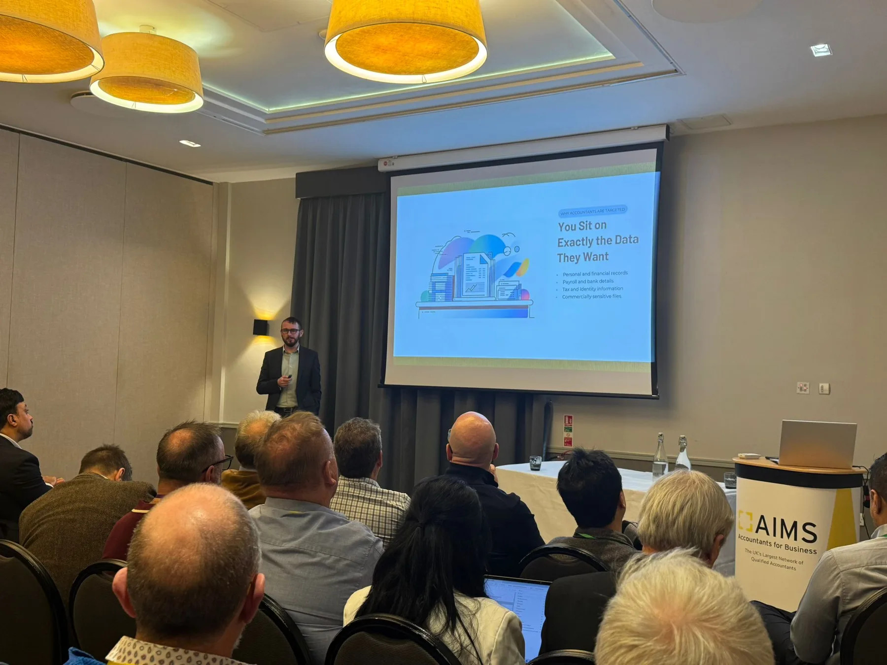 Tom presenting on data privacy to an AIMS conference audience